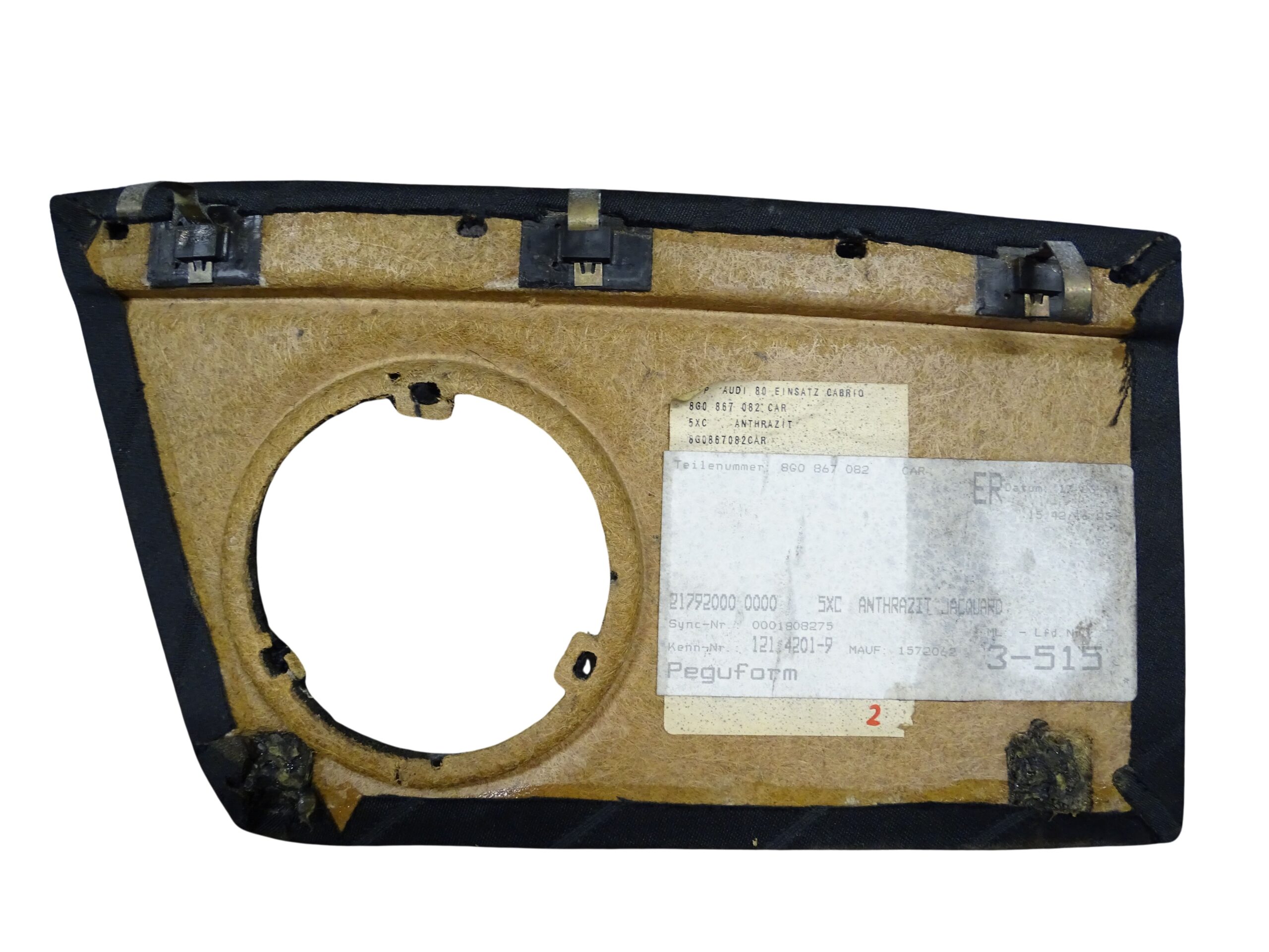 8G0867082 CAR 5XC Audi 80 Cabrio Typ89 Türpappe Einsatz Seitenverkleidung Rechts hinten Stoff Anthrazit Jacquard B-Ware – Bild 3