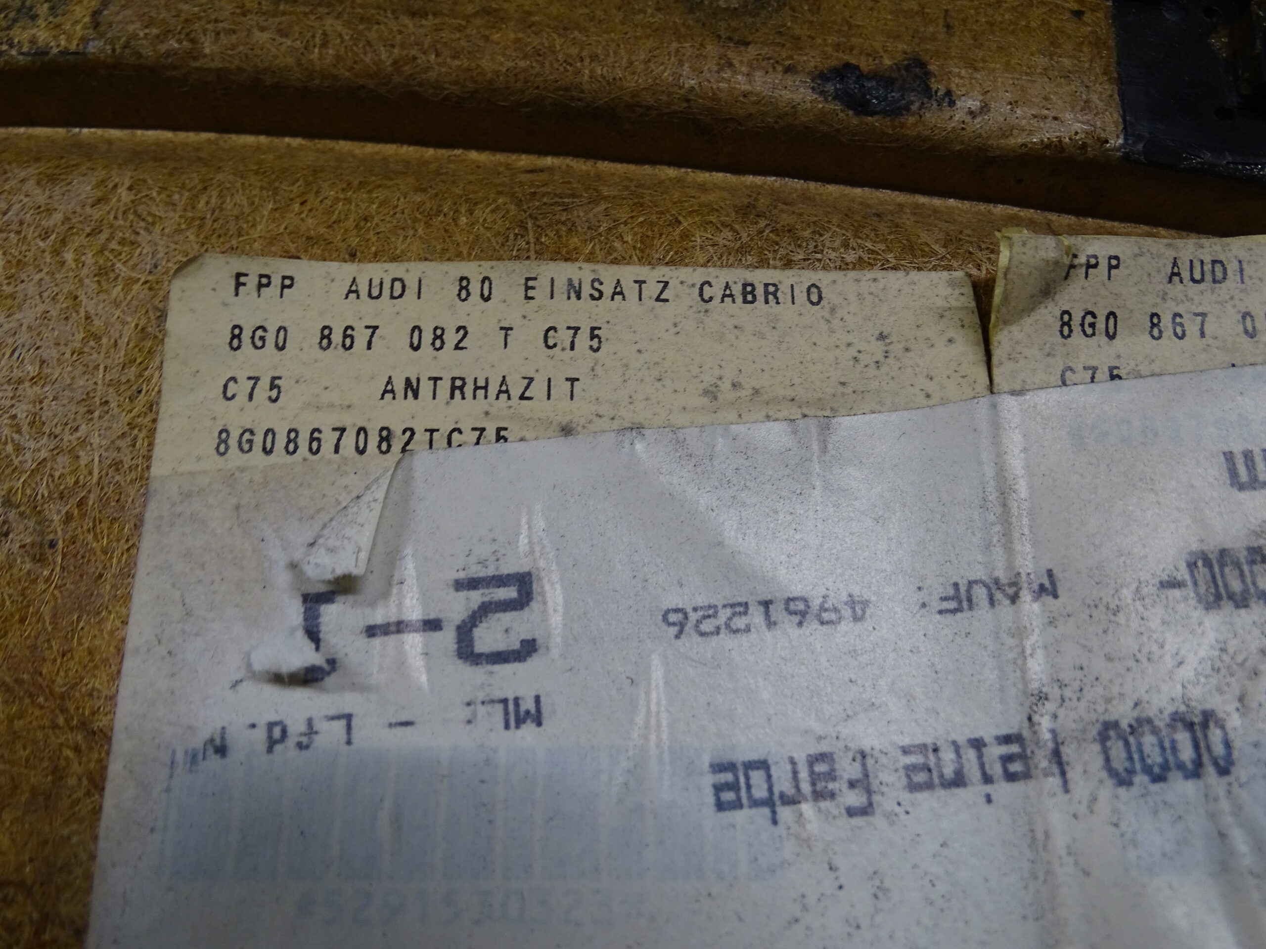 8G0867082T C75 Audi 80 Cabrio Typ89 Türpappe Einsatz Seitenverkleidung Rechts Hinten Leder Anthrazit B-Ware – Bild 5