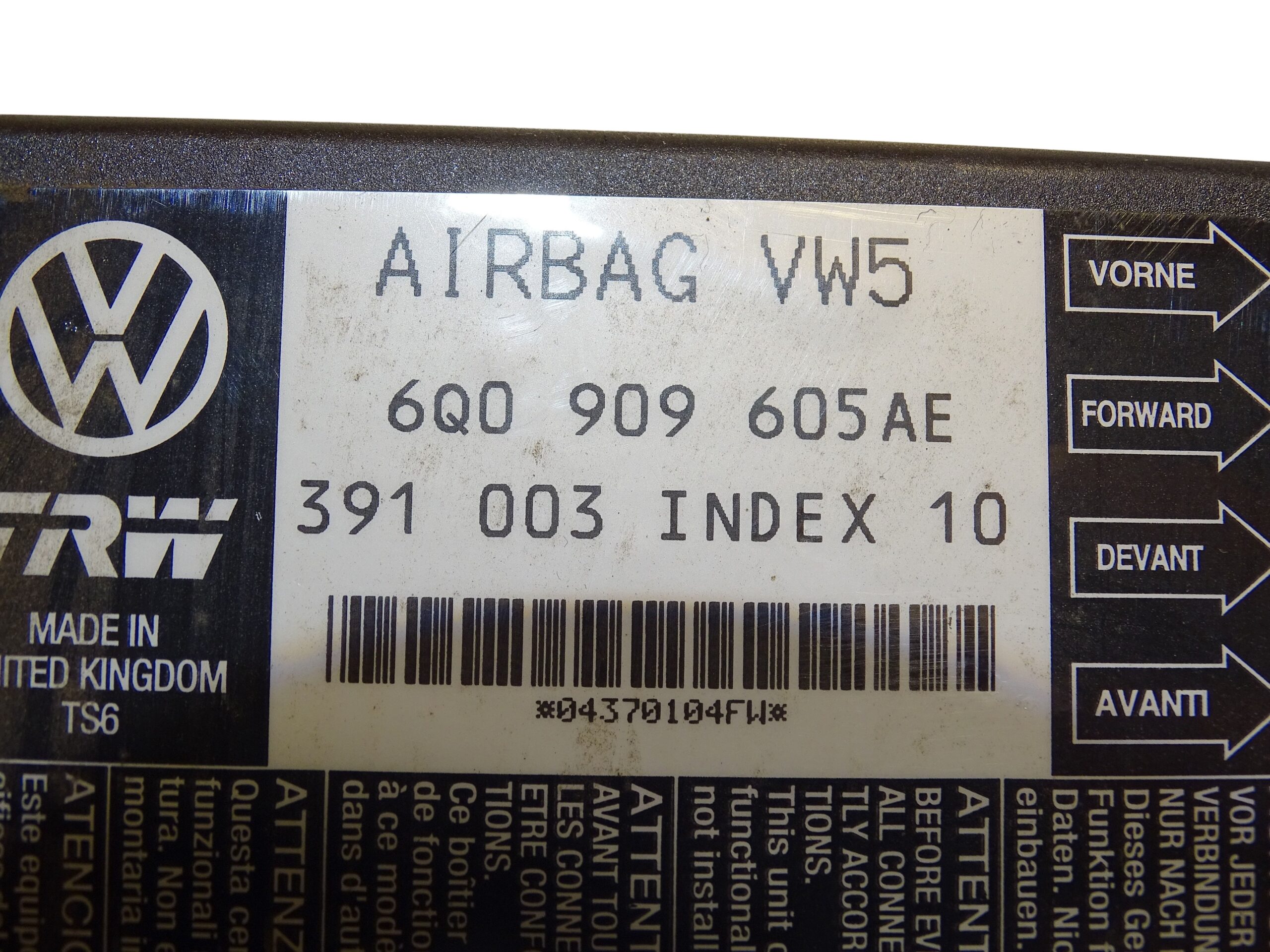 6Q0909605AE Volkswagen Skoda Seat Original Airbagsteuergerät Steuerung Airbag Steuergerät SRS – Bild 4